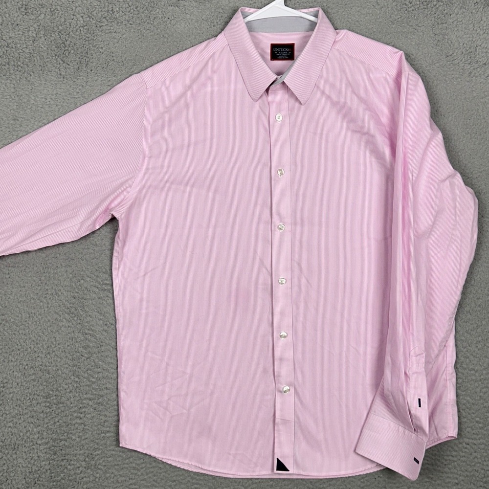 UNTUCKit Shirt Mens XL Slim Fit Pink White Micro Stripe Button Up Wrinkle Free